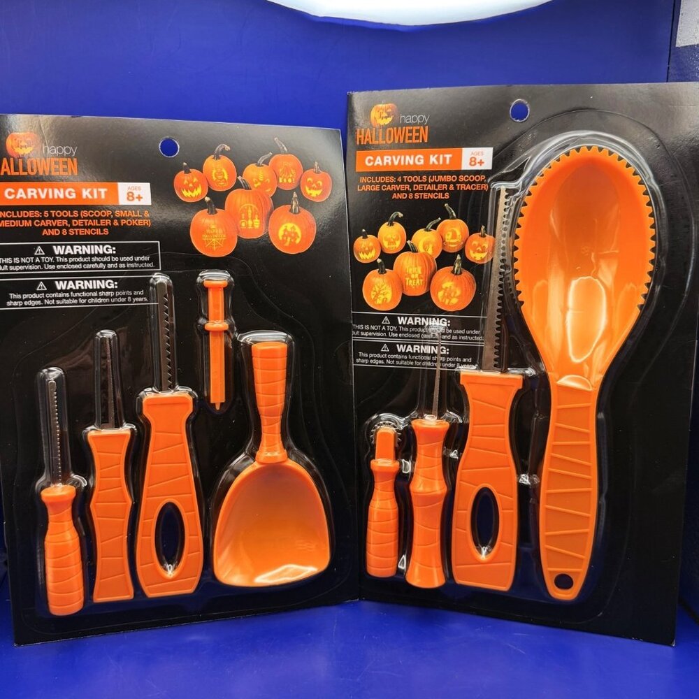 Halloween Pumpkin Carving Kit Stencils Tools Scoops Crafting Seasonal New Sealed